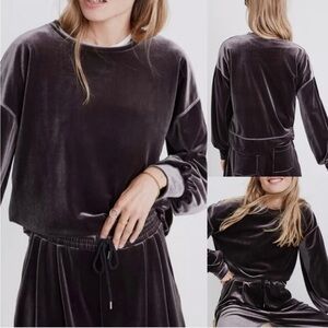 Madewell Dark Metal Velvet Balloon Sleeve Sweatshirt